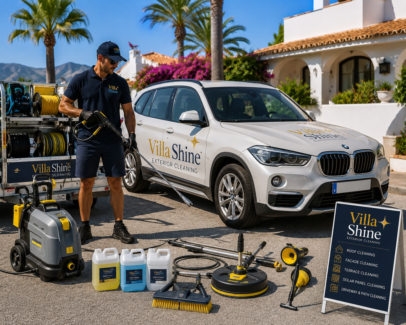 Villa Shine technician with professional cleaning equipment